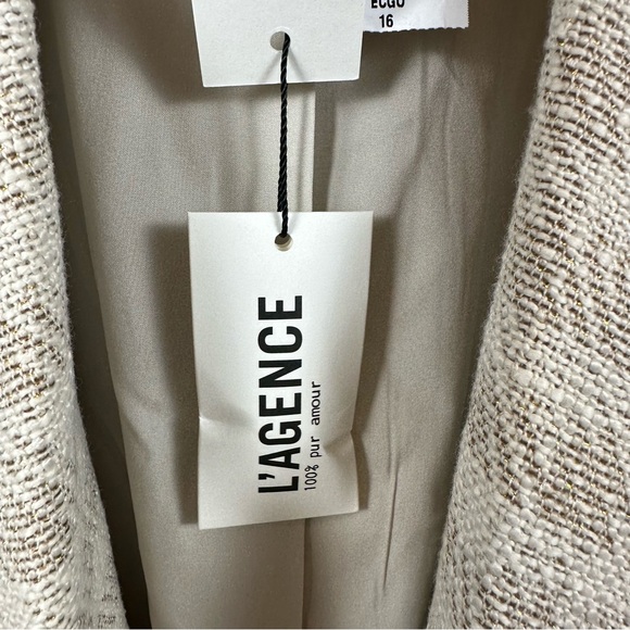 L’AGENCE Kenzie Double Breasted Blazer Shoulder Pads Ecru-Gold Check 16 NWT - Picture 9 of 13